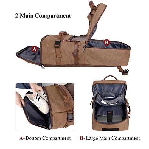 WITZMAN Travel Backpack for Men Women Carry on Luggage Backpack Canvas Rucksack Duffel bag with Shoe Compartment（A2021 big size brown） - color: 22.5 Inch Brown