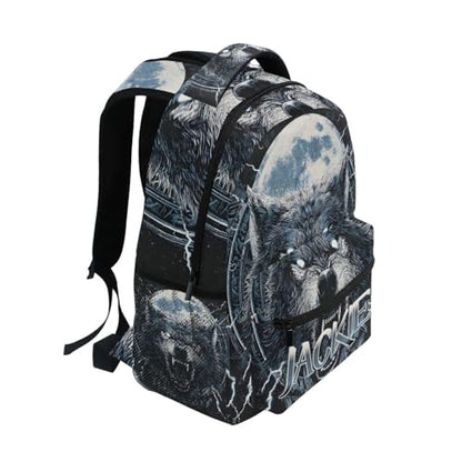 susiyo Custom Name Backpack Personalized School Bookbag Moon and Wolf Lightweight College Back Pack Travel Camping Casual Daypack for Teens Girls Boys Women Men - color: Custom Wolf