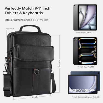 11 inch iPad Sleeve Carrying Leather Bag for 2026 iPad Pro 11 M5 M4 & iPad Air 11 M4 M3 M2, iPad A16 with Magic Keyboard, Protective Padded Travel Shoulder Crossbody Case with Handle, Black - color: Black, size: 9-11 Inch