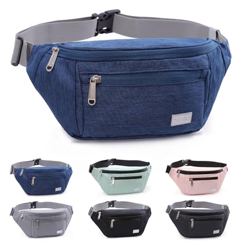 TINYAT Large Fanny Pack Travel Waist Bag Lightweight for Men&Women with Adjustable Strap T206 Blue - color: Blue