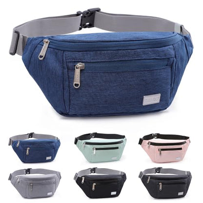 TINYAT Large Fanny Pack Travel Waist Bag Lightweight for Men&Women with Adjustable Strap T206 Blue - color: Blue