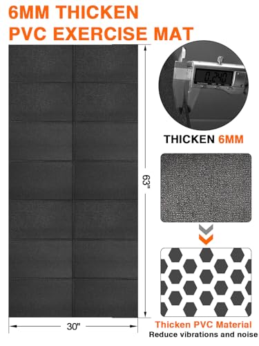 Treadmill Mat 63"x30", WERCHO Foldable Walking Pad Mat for Carpet Hardwood Floors 6mm Heavy-Duty Exercise Equipment Mat for Treadmill,Spin Bike,Elliptical Trainer,Exercise Equipment - size: 63"L x 30"W x 0.24"Th