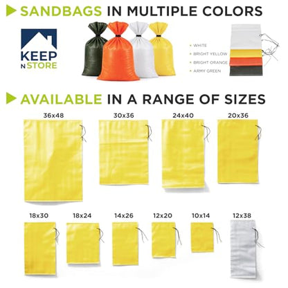 Heavy Duty Sand Bags Pack of 24, Bright Yellow Empty Sandbags with Built-In Ties, Woven Polypropylene UV Protection 1600 Hours, Fillable Bags for Flood Control, Weight, 10x14 inches, 15 Pounds Volume - size: 10"W x 14"L, style: Pack of 24
