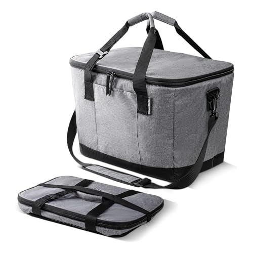CleverMade Tahoe Collapsible Cooler Bag – Large Portable Cooler Bag for Travel, Foldable Insulated Cooler for Beach, Picnic & Tailgating, Holds Up to 50 Cans, Leakproof Soft Carry Cooler - color: Gray Black, size: Large