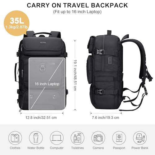 PIJUSHI Carry on Travel Backpack for Women Men Convertible Duffel Bag Backpack Large Luggage Rucksack Fit 16 Inch Laptop(PE039 Black) - color: Black