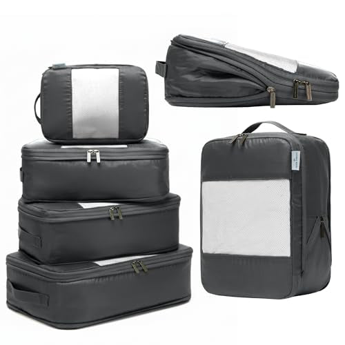 6-Pack Large Compression Packing Cubes for Travel - Lightweight Compression Packing Cube Set, Water-Resistant Luggage Organizer Bags & Suitcase Organizers, Travel Cubes for Carry-On, Checked Luggage - color: Charcoal