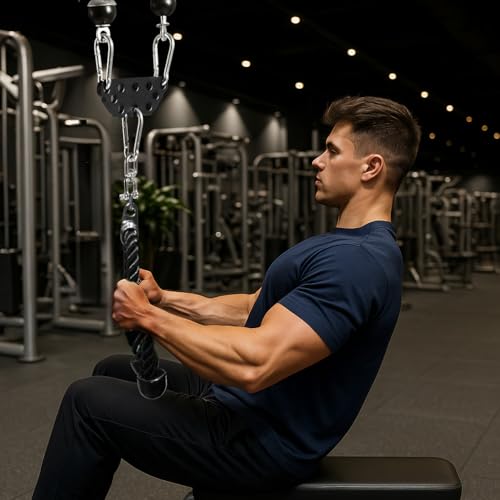 Multi-Grip LAT Pull Down Bar Hardened Powder-Coated Finish, 360° Rotating Stainless Steel Adapter, Neutral & Wide Grip Spreader Bar for Pulley System Gym & Cable Machines - color: BLACK-6in