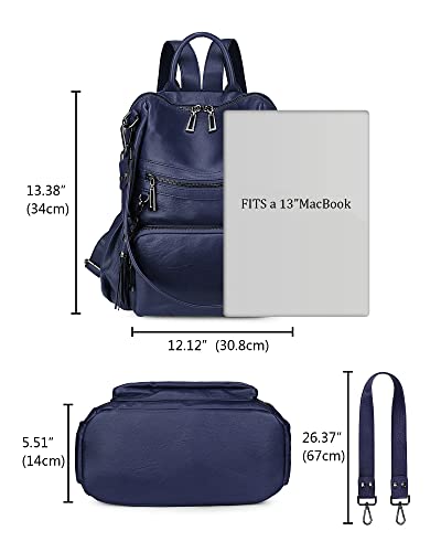 Uromee Travel Backpack Purse for Women Vegan Leather Ladies Fashion Tassel Shoulder Bag Convertible - color: 0243 Royal Blue