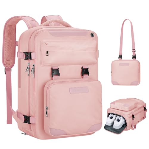 Maelstrom Travel Backpack for Women Men,25L Laptop Backpack Fits 15.6-Inch Laptop,Waterproof Carry On Backpack for Airplanes with Detachable Crossbody Bag & Shoe Compartment (Pink, Medium) - color: Pink, size: B.15.6 inch-Standard