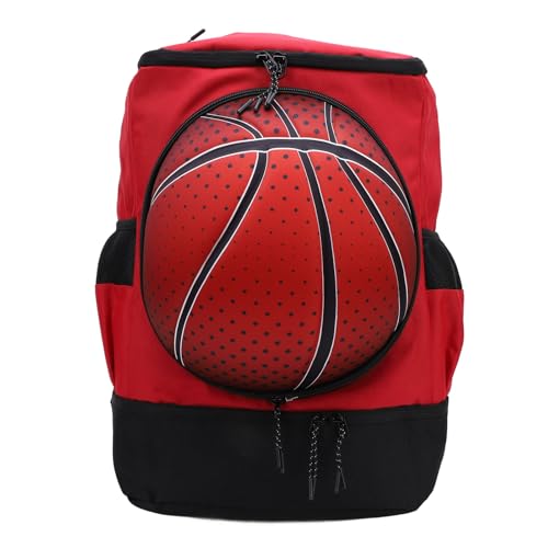 Basketball Backpack with Shoe Compartment, Sports Backpack for Basketball Soccer Volleyball, Independent Ball and Shoe Storage, Oxford Cloth Breathable Design for Athletes - color: Red with Black, size: Size 4 Ball