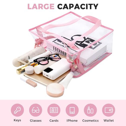 BAGAIL Clear Bags 12x6x12 Stadium Approved Clear Tote Bag with Zipper Closure Crossbody Shoulder Bag with Adjustable Strap - color: Sakura Pink