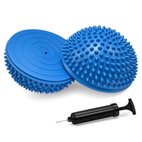 Wobble Cushion Set for Sensory Kids and Balance Training - Disc Plus 4 Pods, Board With Pump, Inflatable Stepping Pads for Adults - color: Include 2PCS Blue hedgehog balance pods and 1 air pump