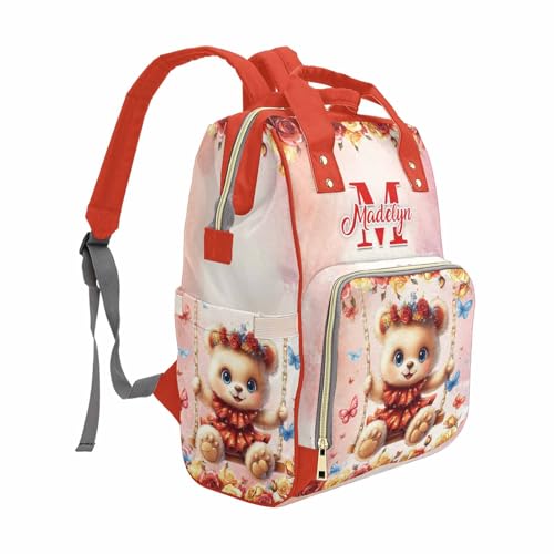 Newcos Personalized New Mom Diaper Backpack, Custom Name Baby Diaper Bag with Water Bottle, Customized Monogram Bags Pattern Mommy Nursing Bag for Newborn Wife Dad Women Travel Birthday Christmas Red - color: Patten 10