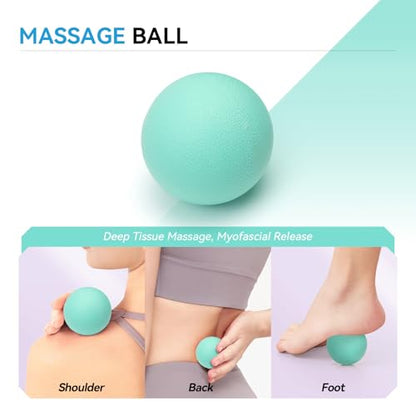 5 in 1 Foam Roller Set, High Density Fitness Exercise Foam Roller for Deep Tissue Muscle Massage, Massage Roller, Massage Ball, Resistance Band, for Whole Body(Tiffany Green) - color: Tiffany Green