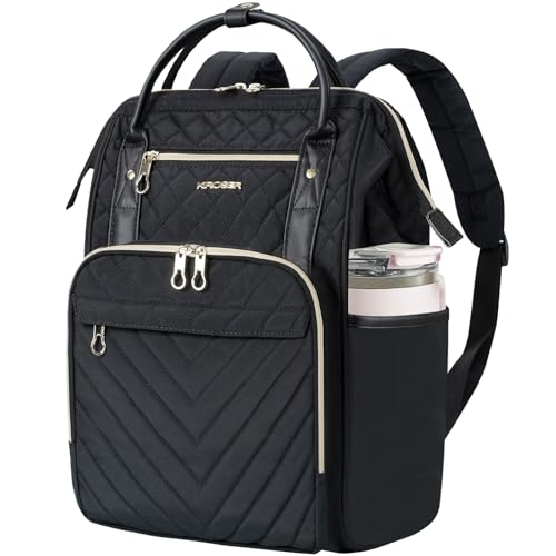 KROSER Laptop Backpack 17" Stylish Backpack Water Repellent College Casual Daypack Travel Business Work Bag for Men/Women-Quilted - color: Quilted Black, size: 17 inch