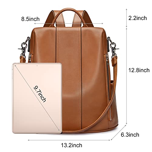 S-ZONE Leather Backpack Purses for Women Antitheft Rucksack Shoulder Bag Medium - color: 2-brown