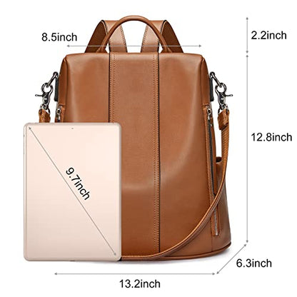 S-ZONE Leather Backpack Purses for Women Antitheft Rucksack Shoulder Bag Medium - color: 2-brown