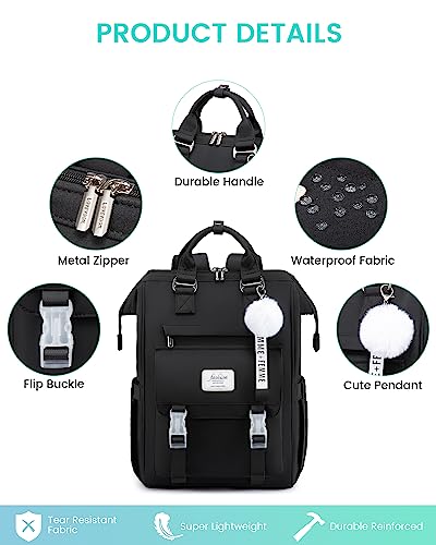 LOVEVOOK School Backpack for Student,15.6 Inch College Backpack, Light Weight Cute Bookbag for Girls, Waterproof Casual Daypack Laptop Backpack fits School Travel Casual（Black）
