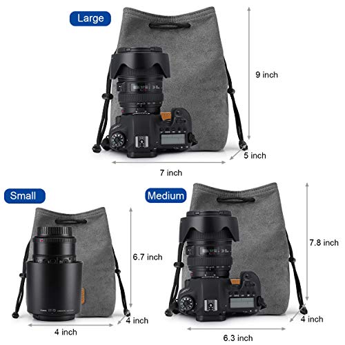 S-ZONE Soft Camera Bag DSLR Insert Handbag Drawstring Lens Case Compatible with Canon Nikon Sony - color: Grey, size: Medium