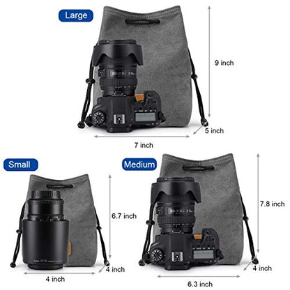 S-ZONE Soft Camera Bag DSLR Insert Handbag Drawstring Lens Case Compatible with Canon Nikon Sony - color: Grey, size: Medium