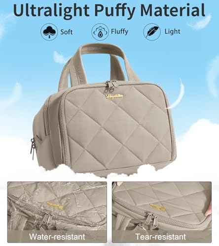 Travel Toiletry Bag, Large Wide-open Puffy Makeup Bag for Women Oatmeal - color: Oatmeal