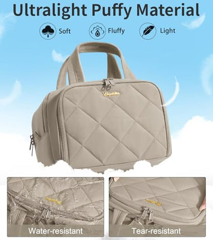 Travel Toiletry Bag, Large Wide-open Puffy Makeup Bag for Women Oatmeal - color: Oatmeal