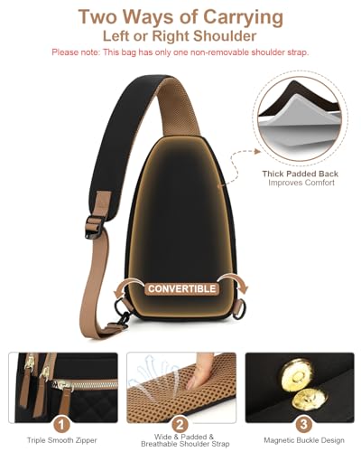 Capolo Crossbody Bags for Women Waterproof Sling Bag Fanny Pack - color: Black, size: Medium
