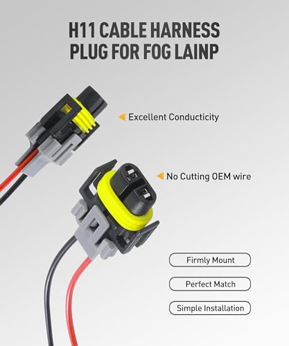 Fog Light Wiring Harness Kit,Car Accessories Universal H8 H9 H11 Fog Light Harness.Automotive Replacement Electrical Wiring Harnesses,Suitable for Most Cars,SUV,RV,Sedan,Trucks (4PCS) - size: 4PCS