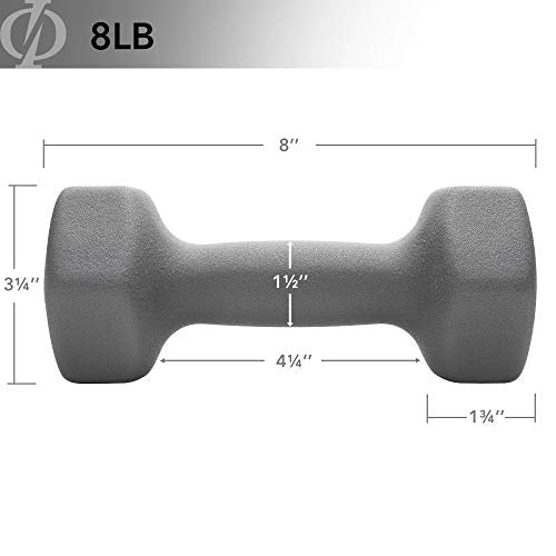 Philosophy Gym Set of 2 Neoprene Dumbbell Hand Weights, Hexagon Shape - style: Gray 8 lb Pair