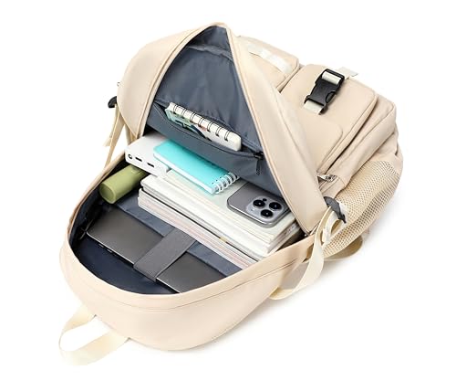 Wadirum Women Casual Backpack Set Girl School Bookbag Set Cute Laptop Ruaksack Beige - color: Beige