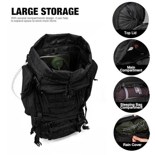 Mardingtop 60L Military Internal Frame Backpack for Hiking,Camping,Hunting,Rucksack Backpack with Rain Cover - color: Black