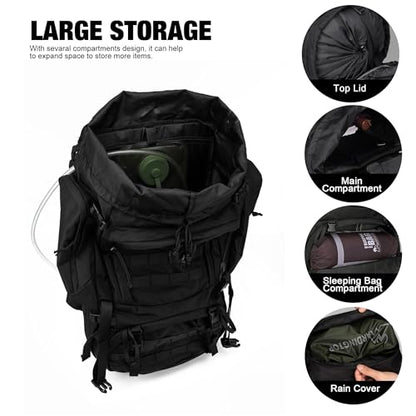 Mardingtop 60L Military Internal Frame Backpack for Hiking,Camping,Hunting,Rucksack Backpack with Rain Cover - color: Black