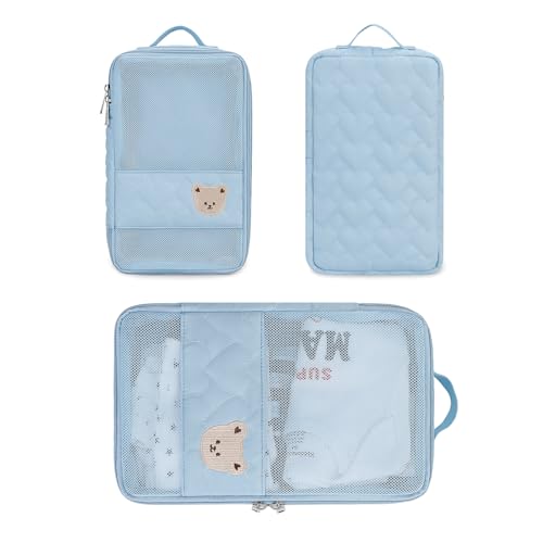 Baby Diaper Bag Organizer Pouches - 2 Pack Waterproof Pod Hanging Diaper Bag Cute Bear Mesh Bag Reusable, Washable or Baby Cloth Diapers (Pink&Blue) - color: Pink&Blue