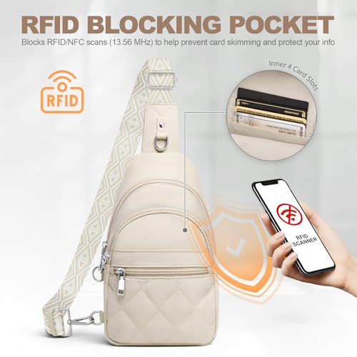 SYTRAH Sling Bag for Women, Anti-Theft RFID Crossbody Bag Nylon Sling Purse for Travel, Puffy Small backpack - color: Beige