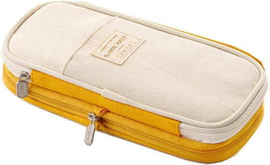 Arnuixty Large Storage Pencil Case Pen Bag with Zipper Big Capacity Pouch Organizer for Office Travel Holder Box - color: Yellow