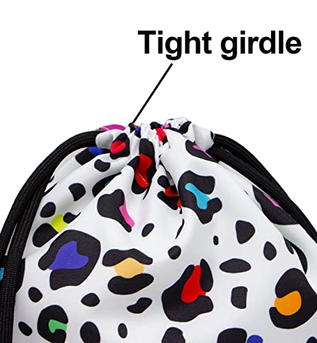 HOLYLUCK Drawstring Backpack Bag Sport Gym Sackpack - color: Colorful White Leopard
