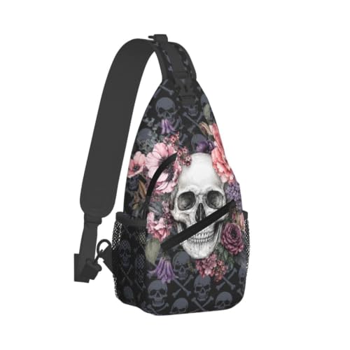 Sling Backpack Unisex Crossbody Chest Bag Shoulder Chest Bag For Women Men Hiking Travel - color: Skull
