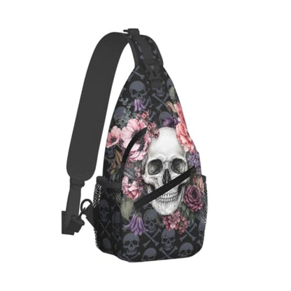 Sling Backpack Unisex Crossbody Chest Bag Shoulder Chest Bag For Women Men Hiking Travel - color: Skull