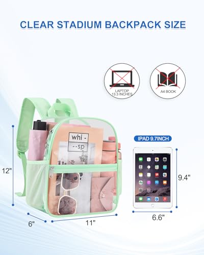 Clear Backpack for Stadium Events, 12x12x6 Small Clear Plastic bag with Reinforced Straps for Game Security Festival Concert - color: Avocado Green