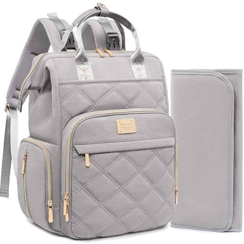 Weitars Diaper Bag Backpack Travel Diaper Backpack, Large Baby Diaper Bag with Changing Pad Baby Bag for Boys Girls, Insulated Pockets, Waterproof Baby Backpack for Mom & Maternity (Gray) - color: Grey