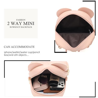 KL928 Girls Mini Backpack Bowknot Polka Dot Cute Small Daypacks Convertible Shoulder Bag Purse for Women - color: Dx-apricot