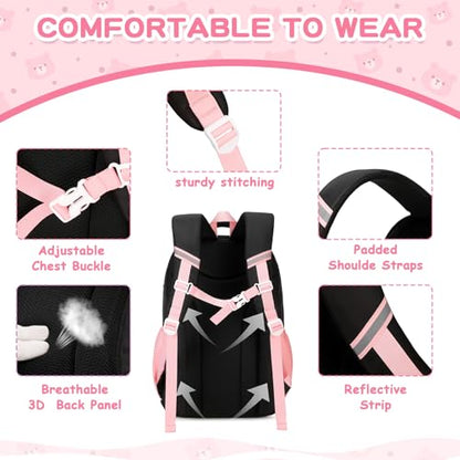 Kids Backpack for Girls School Bags for Middle School Students Book Bag for Elementary Primary Kawaii Ita Backpack, Black and Pink - color: Black and Pink