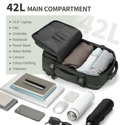 Travel Backpack for Men, 18 Inch Carry on Laptop Backpack with USB A/C Port, 40L Expandable TSA Flight Approved Bag Pack, Black, Green - color: Green