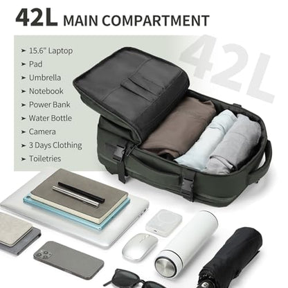 Travel Backpack for Men, 18 Inch Carry on Laptop Backpack with USB A/C Port, 40L Expandable TSA Flight Approved Bag Pack, Black, Green - color: Green