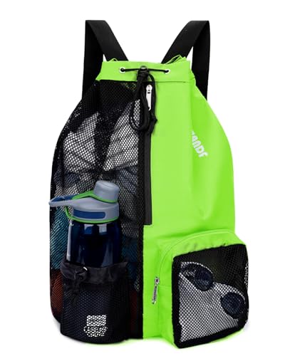 WANDF Swim Bag Mesh Drawstring Backpack with Wet Pocket for Swimming, Gym, and Workout Gear - color: Green, size: Large