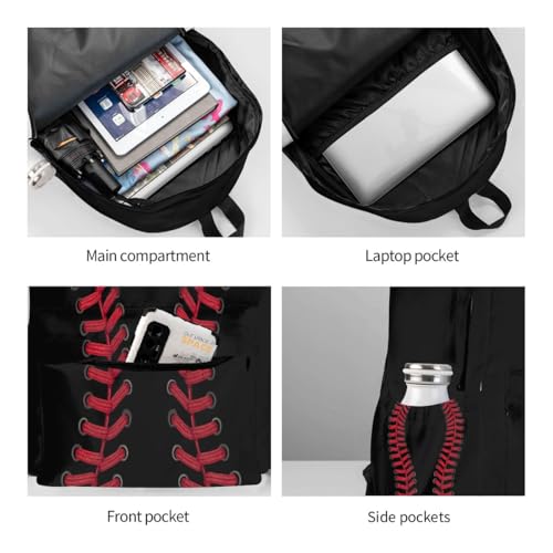 cfpolar 17 Inch Backpack Black Baseball Red Stitches Laptop Bag Shoulder Bag School Bookbag Casual Daypack For Boys Girls,A-8 - color: D-08