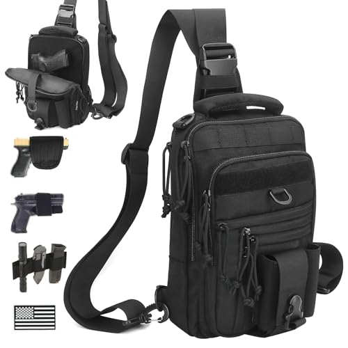 DegeTMVe Dual Pistol Holster Chest Bag Concealed Carry Sling Crossbody Tactical Gun Convertible Backpack Shooting Hunting - color: Black
