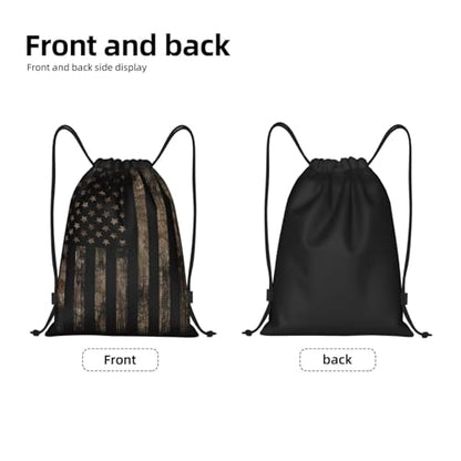 Gianlaima Camo Brown Camouflage American Flag Drawstring Backpack Sport Gym Sack Yoga Dance Travel Bag For Men & Women - color: Black7
