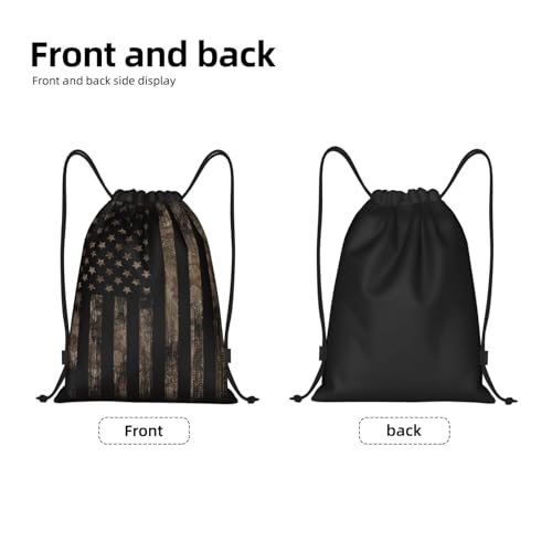 Gianlaima Camo Brown Camouflage American Flag Drawstring Backpack Sport Gym Sack Yoga Dance Travel Bag For Men & Women - color: Black7