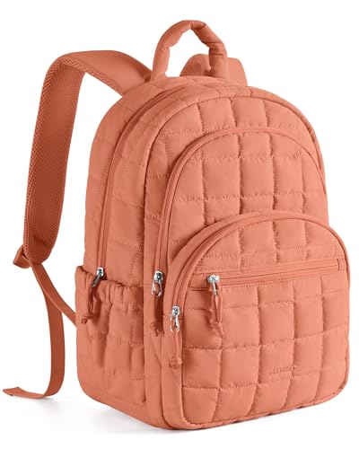 BAGSMART College Laptop Backpack, Travel Backpack for Women, Quilted Casual Daypack, Water-Resistant Bookbag for 15.6 Inch Laptop, Orange - color: Orange, size: Standard 15.6 Inch